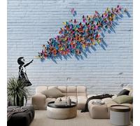 WHUOEUCO 3D Mural Photo Wallpaper Graffiti Girl Colorful Butterflies 250x175 cm Large Art Poster Non-Woven Wallpaper, Wall Decor Murals for Bedroom, Living Room, Kids Room