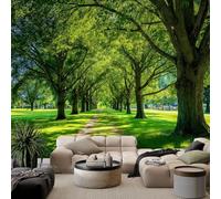WHUOEUCO 3D Mural Photo Wallpaper Green Meadows and Tall Trees in The Scenery 250x175 cm Large Art Poster Non-Woven Wallpaper, Wall Decor Murals for Bedroom, Living Room, Kids Room