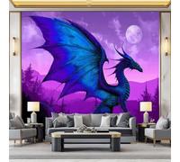 WHUOEUCO 3D Mural Photo Wallpaper Purple Flying Dragon 500x280 cm Large Art Poster Non-Woven Wallpaper, Wall Decor Murals for Bedroom, Living Room, Kids Room