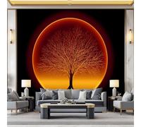 WHUOEUCO 3D Mural Photo Wallpaper Tree of Life Orange Halo 400x280 cm Large Art Poster Non-Woven Wallpaper, Wall Decor Murals for Bedroom, Living Room, Kids Room