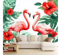 WHUOEUCO 3D Mural Photo Wallpaper Tropical Plants Flamingo 400x280 cm Large Art Poster Non-Woven Wallpaper, Wall Decor Murals for Bedroom, Living Room, Kids Room