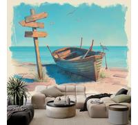 WHUOEUCO 3D Panoramic Photo Wallpaper Dilapidated Boats On The Beach 250x175 cm Non Woven Wall Covering Large Wall Mural for Living Room Bedroom Teen Playroom Home Wall Art Decor