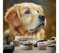 WHUOEUCO 3D Panoramic Photo Wallpaper Golden Retriever 250x175 cm Non Woven Wall Covering Large Wall Mural for Living Room Bedroom Teen Playroom Home Wall Art Decor