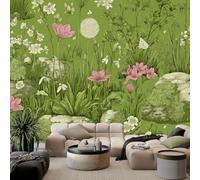 WHUOEUCO 3D Panoramic Photo Wallpaper Green Grass and Wildflowers 200x140 cm Non Woven Wall Covering Large Wall Mural for Living Room Bedroom Teen Playroom Home Wall Art Decor