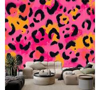 WHUOEUCO 3D Photo Mural Wallpaper Pink Leopard Print 350x256 cm Non Woven Wall Covering Panoramic Wall Art for Living Room Bedroom TV Background Home Interior Decor
