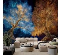 WHUOEUCO 3D Photo Wallpaper Blue and Yellow Tree of Life 350x256 cm Wall Mural Non-Woven Panoramic Poster Home Decoration Wallpaper Murals for Living Room, Bedroom, Kids Room, Office
