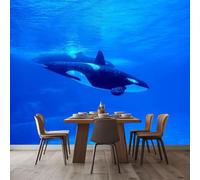 WHUOEUCO 3D Photo Wallpaper Blue Ocean Killer Whale 350x256 cm Wall Mural Non-Woven Panoramic Poster Home Decoration Wallpaper Murals for Living Room, Bedroom, Kids Room, Office