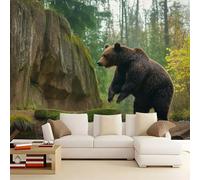 WHUOEUCO 3D Photo Wallpaper Brown Bear Rock Wall in The Woods 400x280 cm Wall Mural Non-Woven Panoramic Poster Home Decoration Wallpaper Murals for Living Room, Bedroom, Kids Room, Office