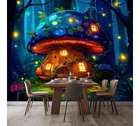 WHUOEUCO 3D Photo Wallpaper Cartoon Forest Mushroom House 350x256 cm Wall Mural Non-Woven Panoramic Poster Home Decoration Wallpaper Murals for Living Room, Bedroom, Kids Room, Office