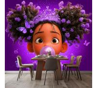 WHUOEUCO 3D Photo Wallpaper Cartoon Purple Butterfly Girl 500x280 cm Wall Mural Non-Woven Panoramic Poster Home Decoration Wallpaper Murals for Living Room, Bedroom, Kids Room, Office
