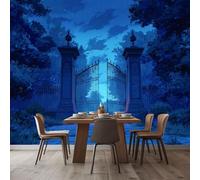 WHUOEUCO 3D Photo Wallpaper Cartoon Starry Sky Iron Fence Gate 350x256 cm Wall Mural Non-Woven Panoramic Poster Home Decoration Wallpaper Murals for Living Room, Bedroom, Kids Room, Office