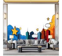WHUOEUCO 3D Photo Wallpaper Comics Urban Architecture 400x280 cm Fashion Decoration Wall Mural, Non-Woven Wallpaper, for Living Room Bedroom Dining Room Wall Art Painting