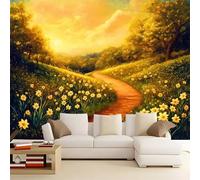 WHUOEUCO 3D Photo Wallpaper Daffodils On The Path 300x210 cm Wall Mural Non-Woven Panoramic Poster Home Decoration Wallpaper Murals for Living Room, Bedroom, Kids Room, Office