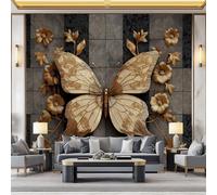 WHUOEUCO 3D Photo Wallpaper Golden Butterfly Flowers 200x140 cm Fashion Decoration Wall Mural, Non-Woven Wallpaper, for Living Room Bedroom Dining Room Wall Art Painting