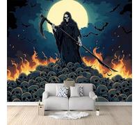 WHUOEUCO 3D Photo Wallpaper Gothic Grim Reaper Skull 350x256 cm Wall Mural Non-Woven Panoramic Poster Home Decoration Wallpaper Murals for Living Room, Bedroom, Kids Room, Office