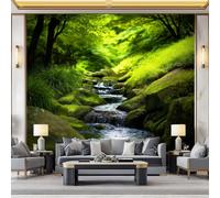 WHUOEUCO 3D Photo Wallpaper Green Jungle Stream 350x256 cm Fashion Decoration Wall Mural, Non-Woven Wallpaper, for Living Room Bedroom Dining Room Wall Art Painting