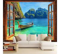WHUOEUCO 3D Photo Wallpaper Island Sea View 300x210 cm Wall Mural Non-Woven Panoramic Poster Home Decoration Wallpaper Murals for Living Room, Bedroom, Kids Room, Office
