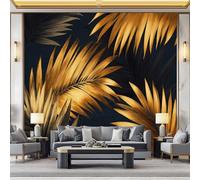 WHUOEUCO 3D Photo Wallpaper Luxurious Golden Palm Leaves 250x175 cm Wall Mural Non-Woven Panoramic Poster Home Decoration Wallpaper Murals for Living Room, Bedroom, Kids Room, Office