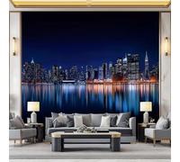 WHUOEUCO 3D Photo Wallpaper New York City at Night 350x256 cm Wall Mural Non-Woven Panoramic Poster Home Decoration Wallpaper Murals for Living Room, Bedroom, Kids Room, Office