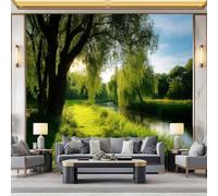 WHUOEUCO 3D Photo Wallpaper Pastoral Style Nature Trees 350x256 cm Fashion Decoration Wall Mural, Non-Woven Wallpaper, for Living Room Bedroom Dining Room Wall Art Painting