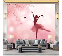 WHUOEUCO 3D Photo Wallpaper Pink Ballet Girl Sakura 200x140 cm Fashion Decoration Wall Mural, Non-Woven Wallpaper, for Living Room Bedroom Dining Room Wall Art Painting