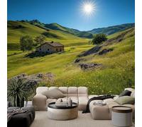 WHUOEUCO 3D Photo Wallpaper Wildflowers Hills Cottages 500x280 cm Wall Mural Non-Woven Panoramic Poster Home Decoration Wallpaper Murals for Living Room, Bedroom, Kids Room, Office