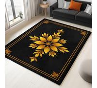 WHUOEUCO 3D Print Area Rug 120x180cm Golden Floral Border Modern Washable Rugs, Soft Fluffy Faux Wool Carpet, Anti-Slip Durable Mat, for Living Room Bedroom Home Office Decor