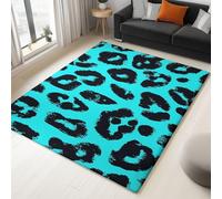 WHUOEUCO 3D Print Area Rug 160x230cm Blue Leopard Print Modern Washable Rugs, Soft Fluffy Faux Wool Carpet, Anti-Slip Durable Mat, for Living Room Bedroom Home Office Decor