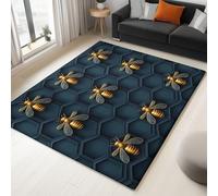 WHUOEUCO 3D Print Area Rug 80x150cm Geometric Honeycomb Bees Modern Washable Rugs, Soft Fluffy Faux Wool Carpet, Anti-Slip Durable Mat, for Living Room Bedroom Home Office Decor
