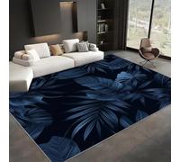 WHUOEUCO 3D Print Area Rug Dark Blue Tropical Leaves 60x120cm Modern Washable Rugs, Soft Fluffy Faux Wool Carpet, Anti-Slip Durable Mat, for Living Room Bedroom Home Office Decor