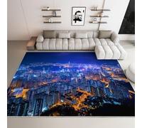 WHUOEUCO 3D Print Area Rug Hong Kong City Night View 180x240cm Modern Washable Rugs, Soft Fluffy Faux Wool Carpet, Anti-Slip Durable Mat, for Living Room Bedroom Home Office Decor