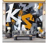 WHUOEUCO 3D Wallpaper Mural Alphabet Graffiti 250x175 cm Modern Art Wall Murals Photo Wallpaper, for Living Room Bedroom Children's Room Home Decoration, Easy to Install