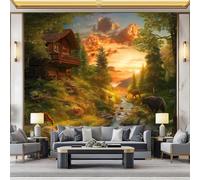 WHUOEUCO 3D Wallpaper Mural Cabin in The Woods Animals 200x140 cm Modern Art Wall Murals Photo Wallpaper, for Living Room Bedroom Children's Room Home Decoration, Easy to Install