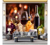 WHUOEUCO 3D Wallpaper Mural Champagne Red Wine Cheese 400x280 cm Modern Art Wall Murals Photo Wallpaper, for Living Room Bedroom Children's Room Home Decoration, Easy to Install