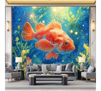 WHUOEUCO 3D Wallpaper Mural Coral Reef Fish 400x280 cm Modern Art Wall Murals Photo Wallpaper, for Living Room Bedroom Children's Room Home Decoration, Easy to Install
