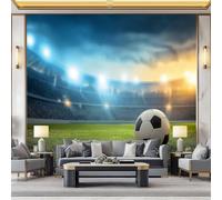 WHUOEUCO 3D Wallpaper Mural Football Field Lighting 200x140 cm Modern Art Wall Murals Photo Wallpaper, for Living Room Bedroom Children's Room Home Decoration, Easy to Install