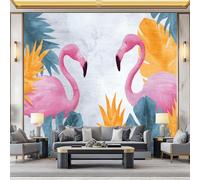 WHUOEUCO 3D Wallpaper Mural Hand Drawn Tropical Leaves Flamingo 200x140 cm Modern Art Wall Murals Photo Wallpaper, for Living Room Bedroom Children's Room Home Decoration, Easy to Install