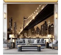 WHUOEUCO 3D Wallpaper Mural New York Bridge at Night 500x280 cm Modern Art Wall Murals Photo Wallpaper, for Living Room Bedroom Children's Room Home Decoration, Easy to Install