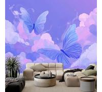 WHUOEUCO 3D Wallpaper Mural Purple Butterfly Cloud 300x210 cm Modern Art Wall Murals Photo Wallpaper, for Living Room Bedroom Children's Room Home Decoration, Easy to Install