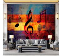 WHUOEUCO 3D Wallpaper Mural Retro Musical Note Graffiti 300x210 cm Modern Art Wall Murals Photo Wallpaper, for Living Room Bedroom Children's Room Home Decoration, Easy to Install