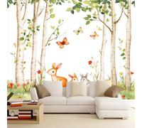WHUOEUCO 3D Wallpaper Mural Woods Rabbit Butterfly 350x256 cm Modern Art Wall Murals Photo Wallpaper, for Living Room Bedroom Children's Room Home Decoration, Easy to Install