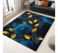 WHUOEUCO Area Rugs for Bedroom Living Room 180x240cm Blue Roses Leaves Soft Short Pile Washable Carpet, Modern 3D Print Area Rug for Kids Room Floor Mat for Indoor Decor