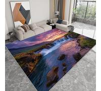WHUOEUCO Area Rugs for Bedroom Living Room Sunset Waterfall View 180x240cm Soft Short Pile Washable Carpet, Modern 3D Print Area Rug for Kids Room Floor Mat Indoor Decor