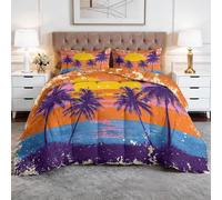 WHUOEUCO Beach Sunset Palm Trees Single XL Coverless Duvet 150x200 cm, 7.5 Tog Large Single Comforter Set, 400GSM Washable Reversible Bed Quilt for All Seasons