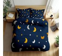 WHUOEUCO Bedding Set Cot-bed 120x150 cm moon and stars 3 Piece Duvet Cover Sets, Ultra Soft Poly-Cotton Quilt Cover & Pillowcases with Zipper Closure, for Kids Teens And Adults