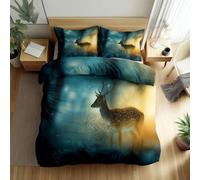 WHUOEUCO Comforter Cover Set King 220x230 cm Animal Sika Deer 3D Printed Duvet Cover Bedding Sets, Soft Polycotton Quilt Covers 3 Pieces with Zipper, for Kids Adults Teens