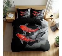 WHUOEUCO Comforter Cover Set Super King 220x260 cm Ink Carp 3D Printed Duvet Cover Bedding Sets, Soft Polycotton Quilt Covers 3 Pieces with Zipper, for Kids Adults Teens