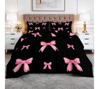WHUOEUCO Coverless Duvet 7.5 Tog Double 200x200 cm Pink Simple Bow, Reversible 3-Piece Comforter Set, Soft Breathable Lightweight Quilted Bedding for All Seasons