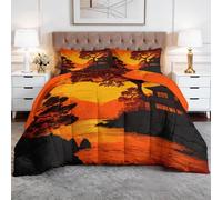 WHUOEUCO Coverless Duvet Single 135x200 cm Sunset Treehouse View, Reversible Bed Quilt 7.5 Tog for All Seasons, Kids Bedding Comforter Set with 2 Pillowcases 50x75 cm