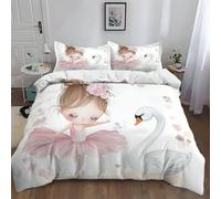 WHUOEUCO Double Duvet Set Cot-bed 120x150 cm Cartoon Girl Swan 3D Printed Bedding Set, Ultrasoft Hypoallergenic Polyester Cotton Quilt Cover with 2 Pillowcases, Zipper Closure